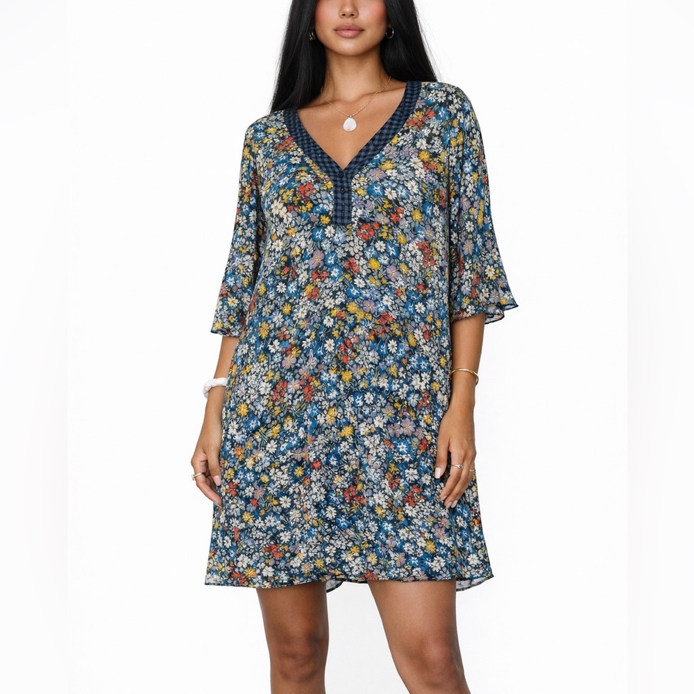 Johnny Was XS Love Divina Floral Wide Sleeve Tunic Dress Boho Cottagecore